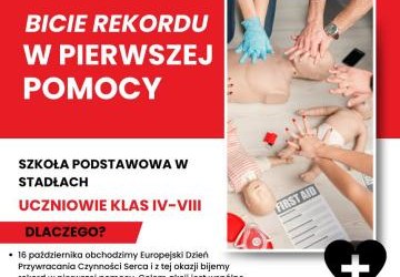 Szkoła Podstawowa w Stadłach włączyła się w ogólnopolską akcję „Bicie Rekordu w Pierwszej Pomocy”!